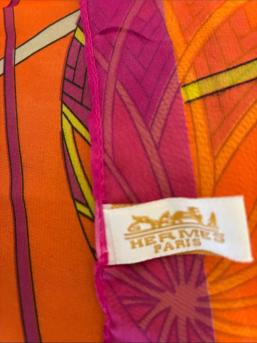 Hermes Orange, Purple, Turquoise Silk Scarf - Picture 2 of 3